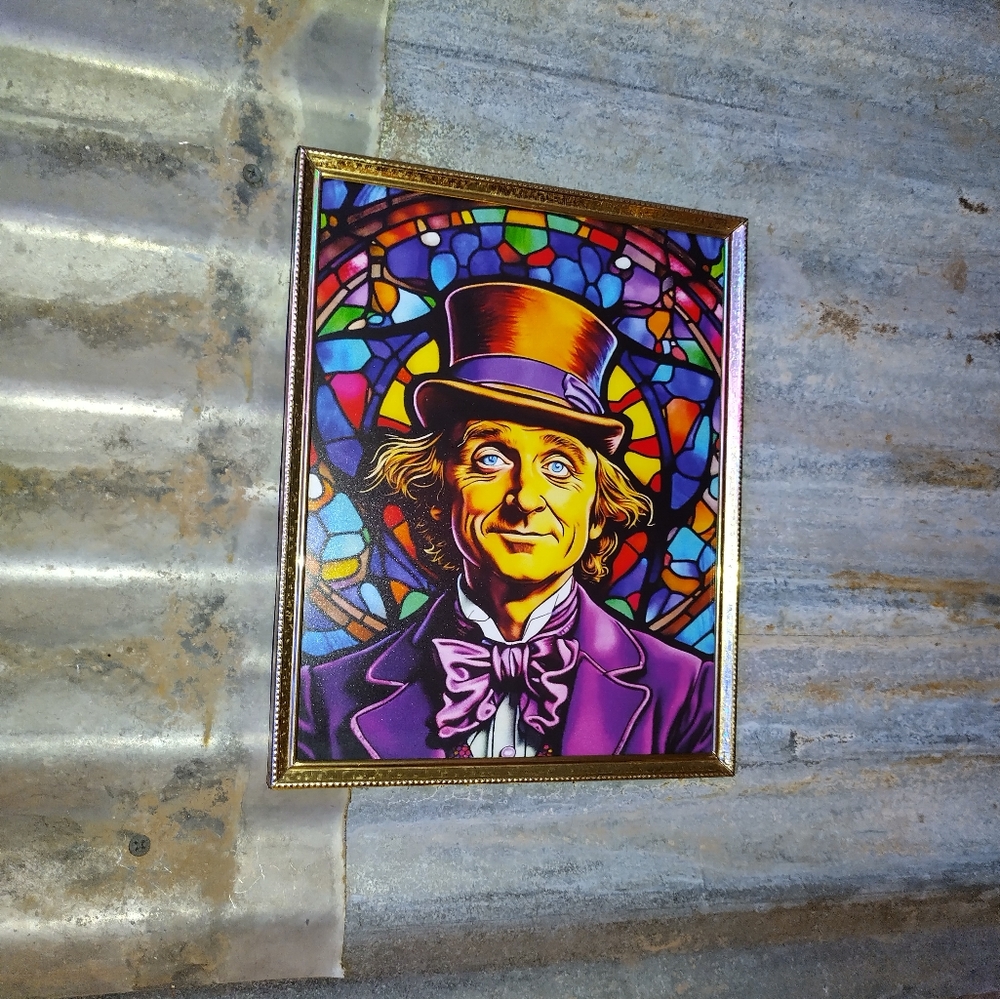 Willy Wonka Stained Glass Style Framed Art Print